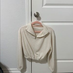 cropped white quarter zip sweater